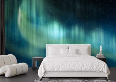 Aurora borealis. Northern lights in winter mountains. Sky with polar lights and stars Wall mural