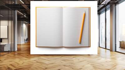 Empty notebook and yellow pencil isolated on white background Wall mural