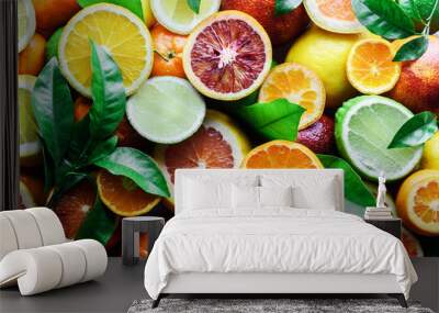 Mix of different citrus fruits closeup. Healthy diet vitamin concept. Food photography Wall mural