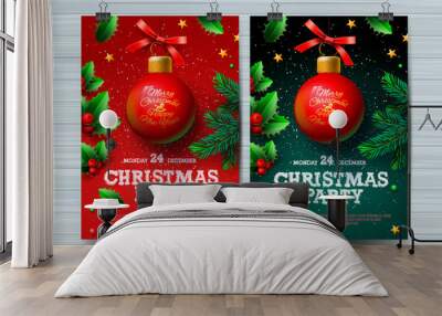 Christmas party design templates, posters with ball and Christmas decoration, vector illustration. Wall mural