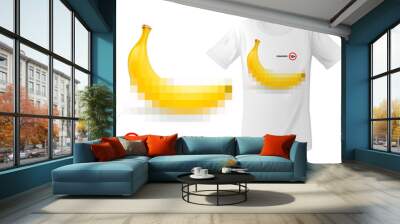 Modern t-shirt print design with banana emoji, closed by censorship, symbol adult only 18 emoticon, use for sweatshirts and souvenirs, cases for mobile phones, vector illustration. Wall mural