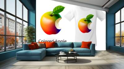 Modern t-shirt print design with colored bitten apple, use for sweatshirts and souvenirs, cases for mobile phones, vector illustration. Wall mural