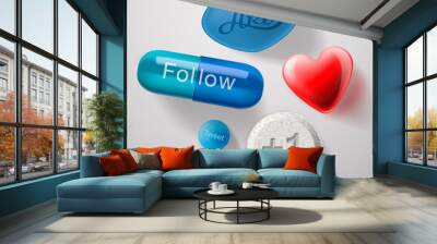 Social media addiction, pills capsules isolated, vector Eps10. Wall mural