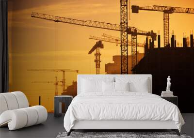 city of construction cranes Wall mural