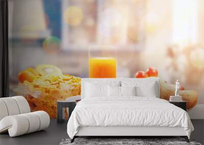 healthy breakfast with coffee in sunny morning Wall mural