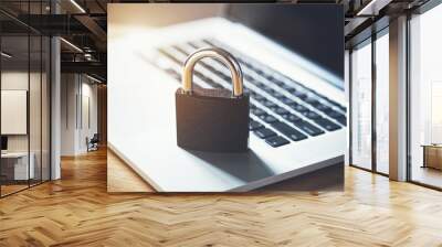 lock on laptop as computer protection and cyber safety concept. private data protection from hacker  Wall mural