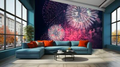 Abstract colored firework at dark night sky Wall mural