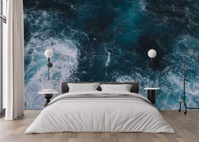 aerial view to ocean waves. blue water background Wall mural