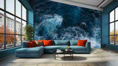 aerial view to ocean waves. blue water background Wall mural