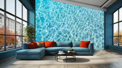 Blue clear transparent water background with sand Wall mural