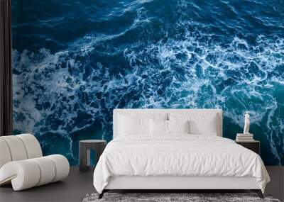 blue sea texture with waves and foam Wall mural