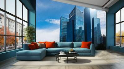 Modern blue skyscrapers at downtown district. Business landscape background. Singapore city Wall mural