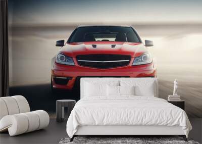 red sport car fast drive speed on asphalt road Wall mural