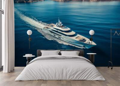 Luxury super yacht sailing in the sea or ocean, view from above.theme of rich and luxurious life.generative ai
 Wall mural