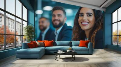 Meeting of group of smiling businesspeople doing business. Concept: investment
 Wall mural