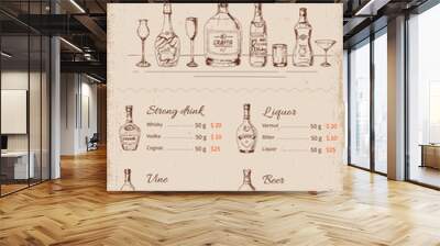 Alcoholic Drinks Hand Drawn Menu Wall mural