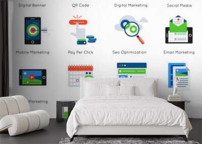 Digital Marketing Flat Icon Set Wall mural