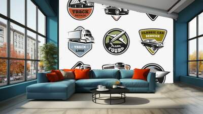 Isolated Transport Retro Logos Set Wall mural