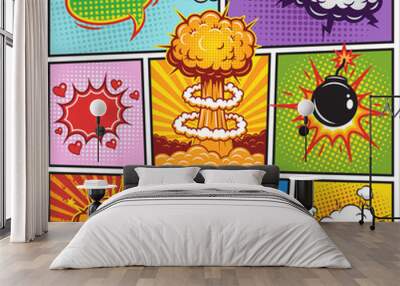 Set of comics speach and explosion bubbles 2 Wall mural