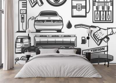 Vintage Gas Station Icons Collection Wall mural