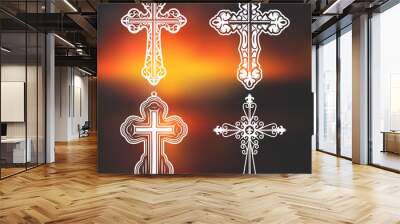 Vintage White Ornate Religious Crosses Collection Wall mural