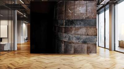 Beer barrel close-up. Oak barrel texture Wall mural