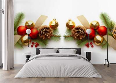 New Year and Christmas border design. Christmas decorations isolated on white background.generative ai

 Wall mural