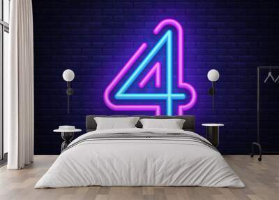 Number Four symbol neon sign vector. Number Four template neon icon, light banner, neon signboard, nightly bright advertising, light inscription. Vector illustration Wall mural