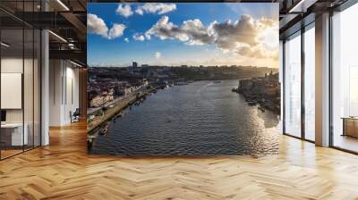 Panorama of the city of Porto, Portugal, at sunset from above with the river Douro Wall mural