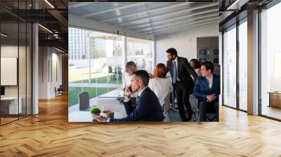 Rest and food area where workers meet to relax and share moments. Concept: business Wall mural