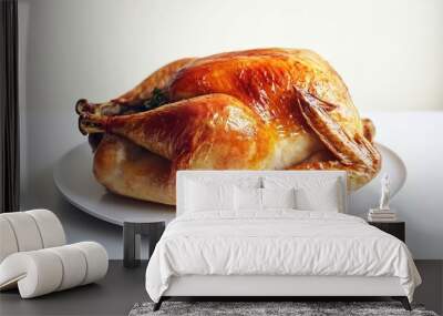 Roasted chicken on white plate, minimalistic style Wall mural