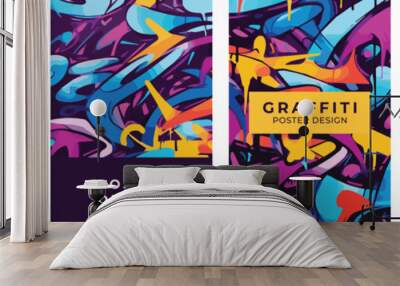 Set of posters in graffiti style. Design for poster, banner, flyer. Set of abstract backgrounds, design elements. Wall mural