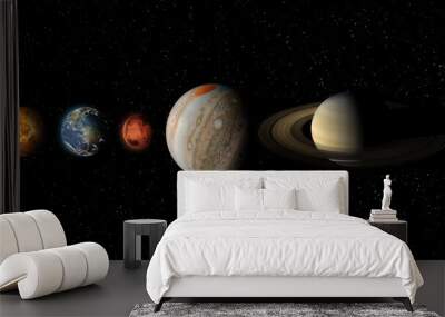 Solar system planet, comet, sun and star.Sun, mercury, Venus, planet earth, Mars, Jupiter, Saturn, Uranus, Neptune. Science and education background. Elements of this image furnished by NASA. Wall mural