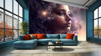 Space woman. Woman star. Wall mural