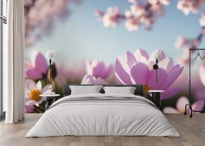 Spring background with flowers and sunshine. Wall mural