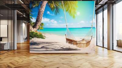 Traditional braided hammock in the shade on a tropical island. Wall mural