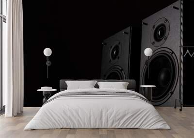 professional studio monitors with high sound quality, speaker system for music lovers on a black background Wall mural