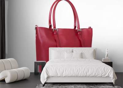 red leather hand made bag on a white background Wall mural