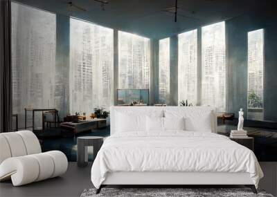 stylish futuristic interior with high ceilings and wide window openings Wall mural