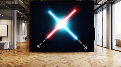 Two crossed laser swords fight red and blue Wall mural