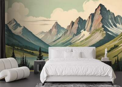 Vector illustration of a mountain landscape. Wall mural