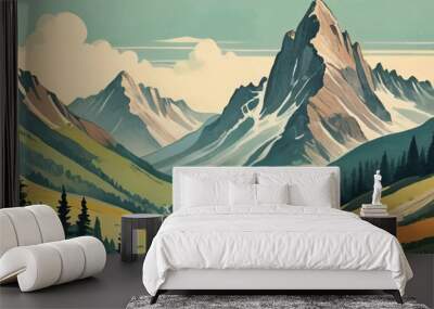 Vector illustration of a mountain landscape. Wall mural