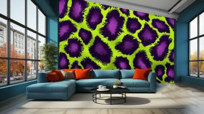 Vibrant purple and neon green leopard print pattern background with abstract design Wall mural