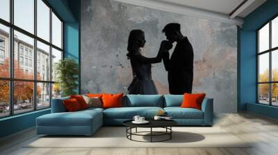 Art fashion studio photo of wedding couple silhouette groom and bride on colors background. Art Wedding style. Wall mural