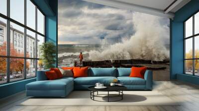 Storm waves over a pier in the Adler, Sochi Wall mural