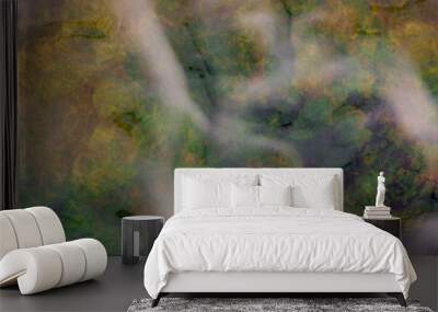 Abstract yellow green background made of colored grey mist foggy shapes and lines and a mixture of acrylic paints. Abstract creative drawing of fashionable colors on the walls Wall mural