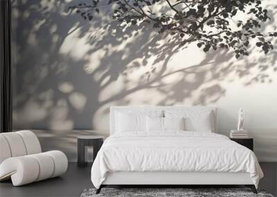 beautiful shadow of a tree on a sunny day on a white wall Wall mural