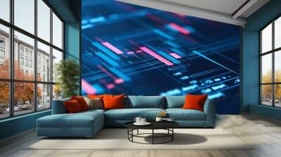 digital chart pink and blue on black background for technology data Wall mural