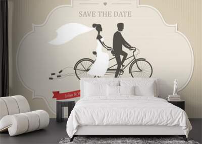 Funny wedding invitation with tandem bicycle Wall mural