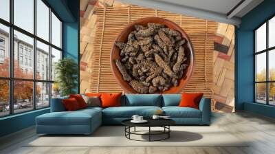 Dried edible mopane worms (Gonimbrasia belina), a type of emperor moth, a popular African delicacy Wall mural